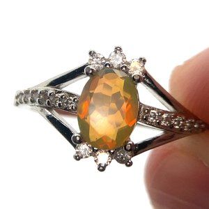 Precious Opal .90ct Platinum Finish Solid 925 Sterling Silver Ring